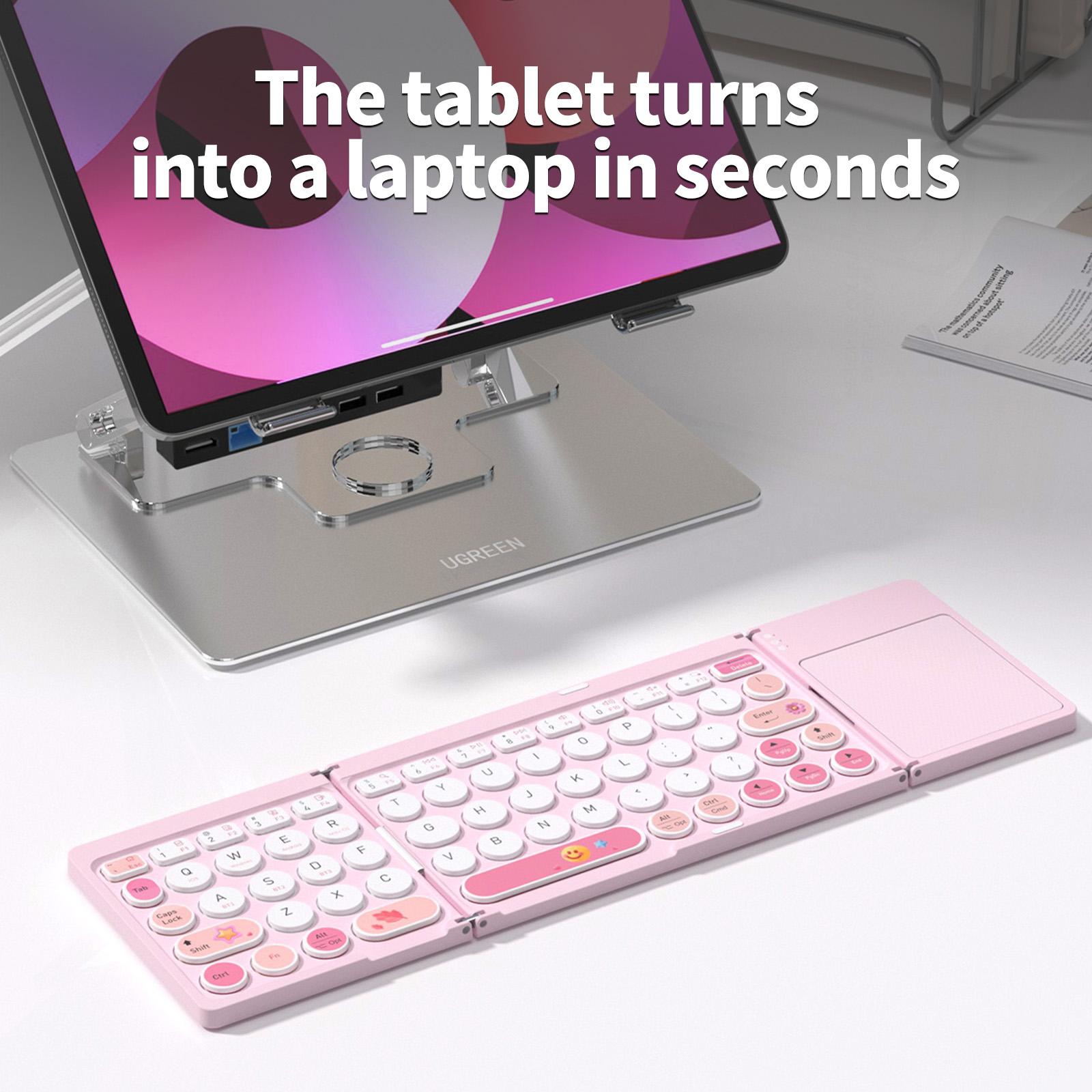 MOFii 1 Pc Z3 Pink Foldable Bluetooth Keyboard with Touchpad, Rechargeable, Cute iPad Tablet Essential for Girls, US Qwerty