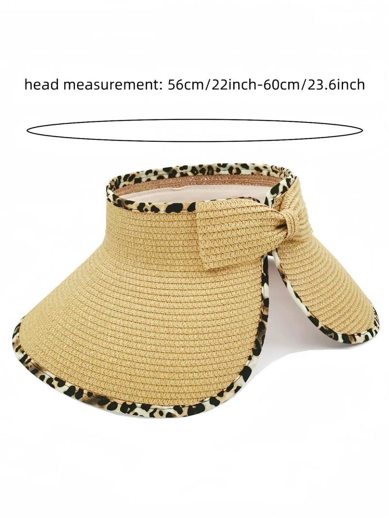 Women's Solid Color Cute Bow Design Wide Brim Straw Hat, Casual Trendy Foldable Sun Hat for Beach, Fashion Accessories for Women & Girls