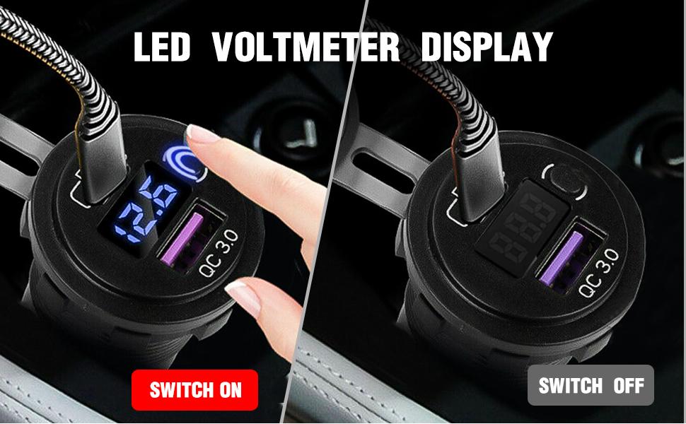 Nilight Quick Charge Socket PD Type C and QC 3.0 USB Fast Charge 12V 24V Car Outlet Voltmeter ON OFF Switch Fused Wire Kit Dual USB Charger Socket Power for Cars Trucks Vans RVs