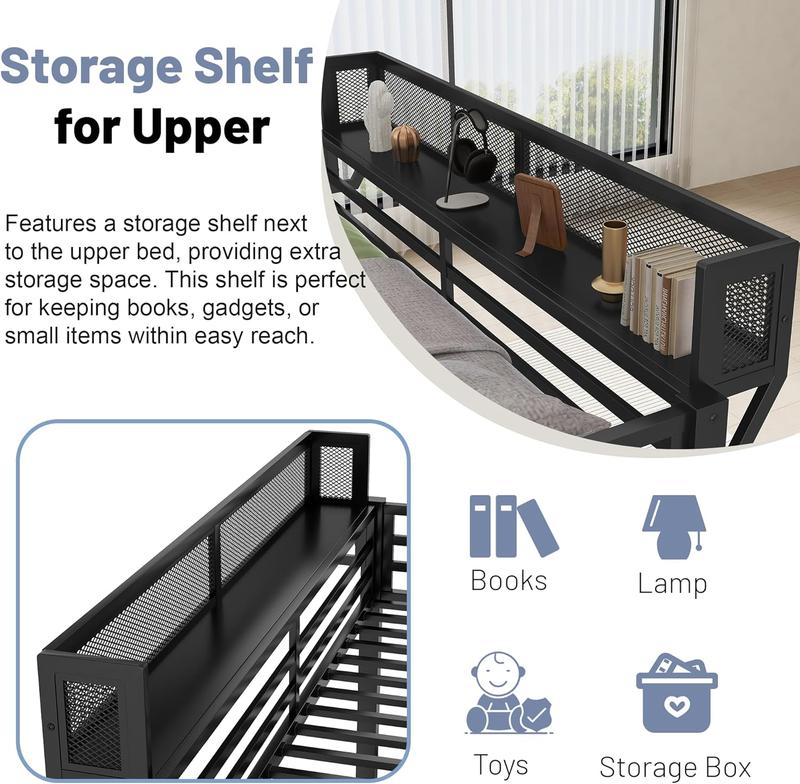 Queen Over Queen Bunk Beds Frame for Adults, Metal Bunk Bed Queen Size with Storage Shelf, Heavy-Duty Bunk Bed Frame with Ladder and Slats Support ,Space-Saving, Noise Reduced, Black Queen Over Queen Bunk Beds Frame for Adults, Metal Bunk Bed Queen Size with Storage Shelf, Heavy-Duty Bunk Bed Frame with Ladder and Slats Support ,Space-Saving, Noise Reduced, Black