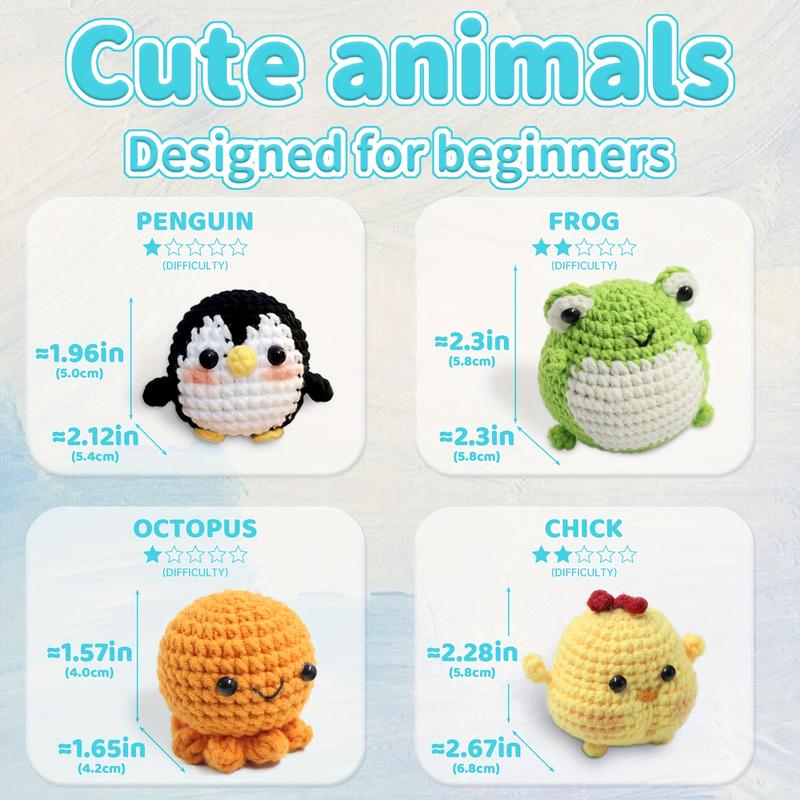 YAMAXIN Animals Crochet Kit with Step-by-Step Video Tutorials, Penguin, Bee, Chicken, Whale, Frog, Crochet Items, Crochet Kit for Beginners, DIY Beginner Crochet Starter Material Package, Beginner Crochet Set(Accessories In Random Color)
