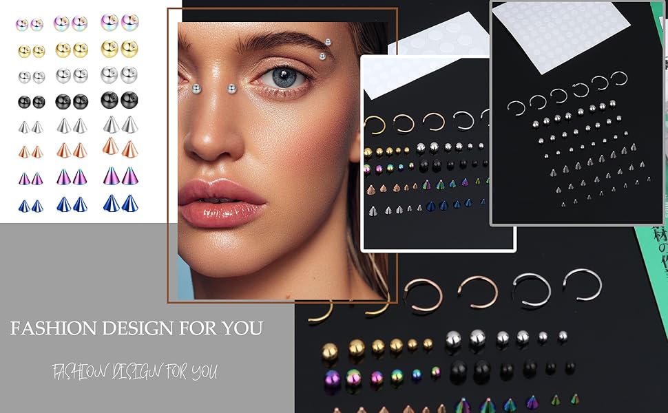 Fake Eyebrow Ring, Fake Lip Labret Studs, 100pcs Sticker, Non-Piercing Nose Rings, Silver Color, 3mm 4mm 5mm, Daily Wear Jewelry