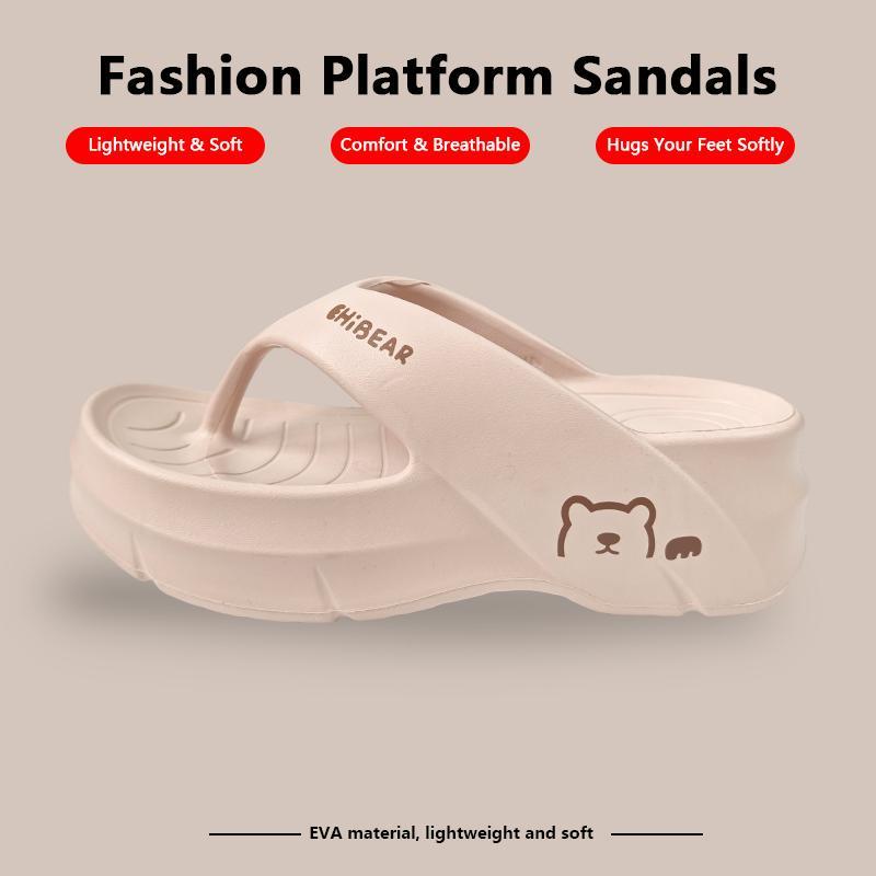 GRIP&GO Women's Fashion Height Increasing Flip Flops with Cute Bear Pattern EVA Material Comfortable Breathable Non-slip Sandals for Beach Home & Outdoor Use