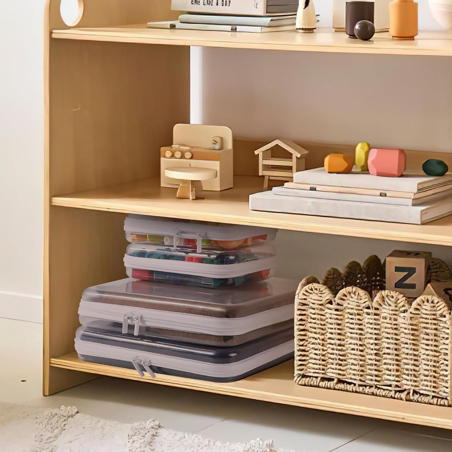 Transparent Plastic Zipper Box, Dual Zipper Hard Bag, Portable Travel Organizer, Cosmetics, Toys, Snacks, 1L+1m+1s, Pet Material