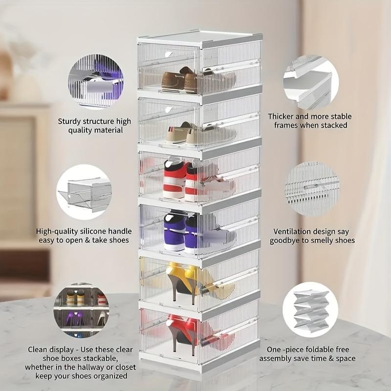 3-Tier Foldable Shoe Storage Cabinet, Clear Stackable Shoe Organizer with Flip Doors for Sneakers, Closet & Entryway