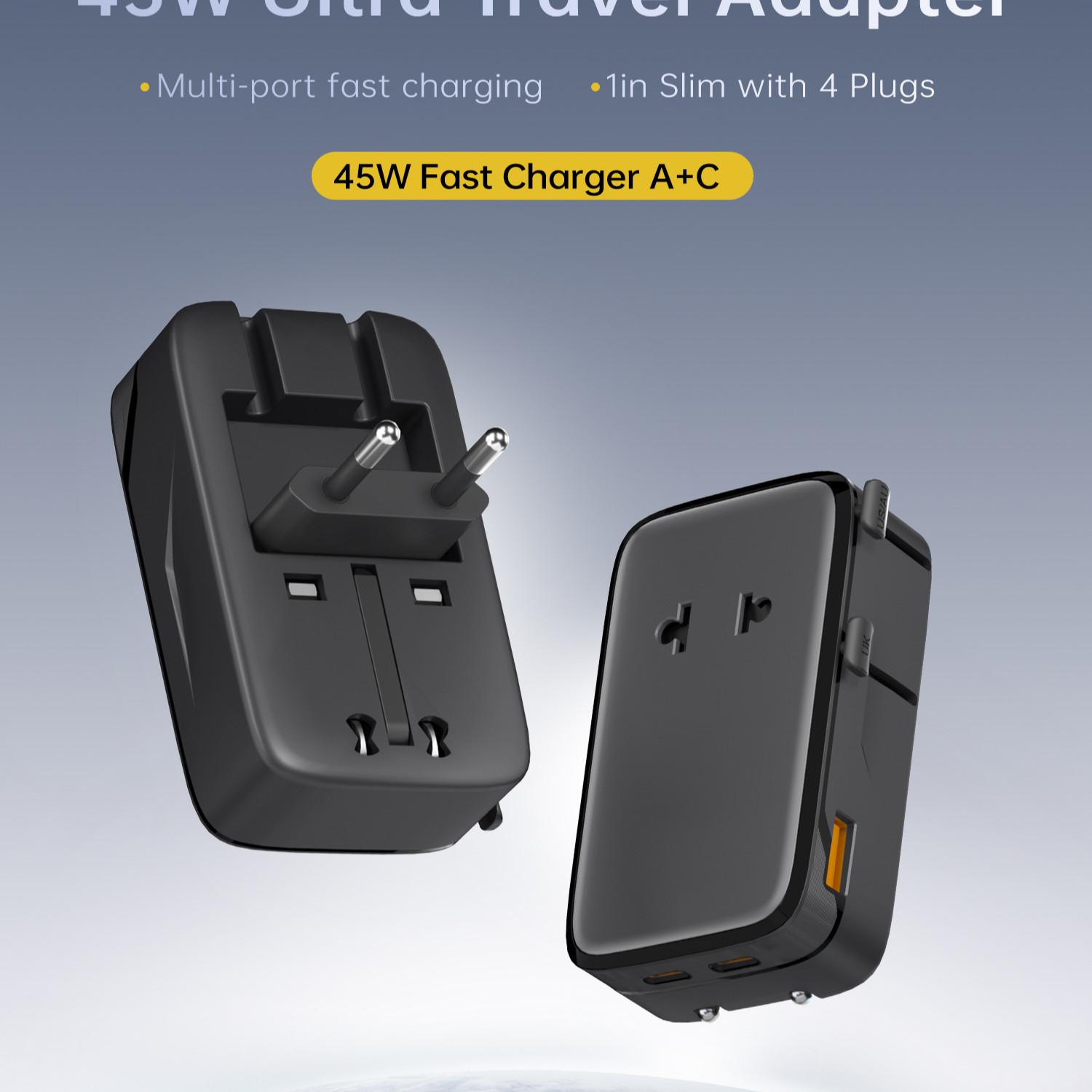 35w Gan Universal Travel Adapter, 1a2c Fast Charging, Multi-Port Charger, Compatible with Uk Us Eu Au Plugs, Ideal for Business Trips