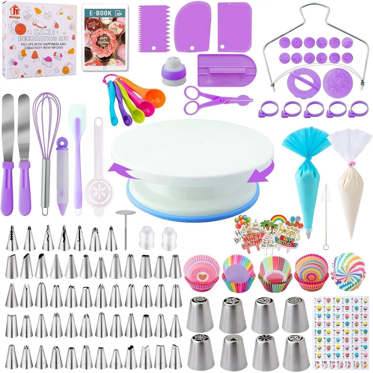 356-Piece Kitchen Cake Decorating Kit for Baking Beginners - Revolving Turntable, Icing Tips, Piping Bags & Tips Set, Fondant Molds, Muffin Cupcake Tins & Moulds, All Baking Tools, Piping Bags And Tips Set Muffin Cupcake Tins & Moulds