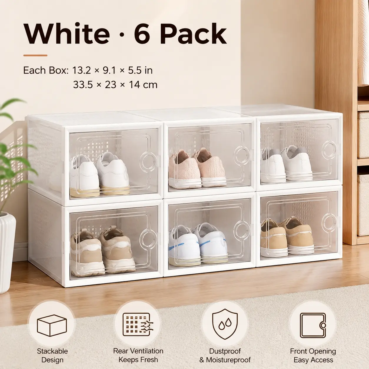 6/15/24pcs thickened transparent shoe box with lid, foldable and stackable shoe rack for free combination, plastic sneaker container, space-saving storage, Stackable Shoe Boxes