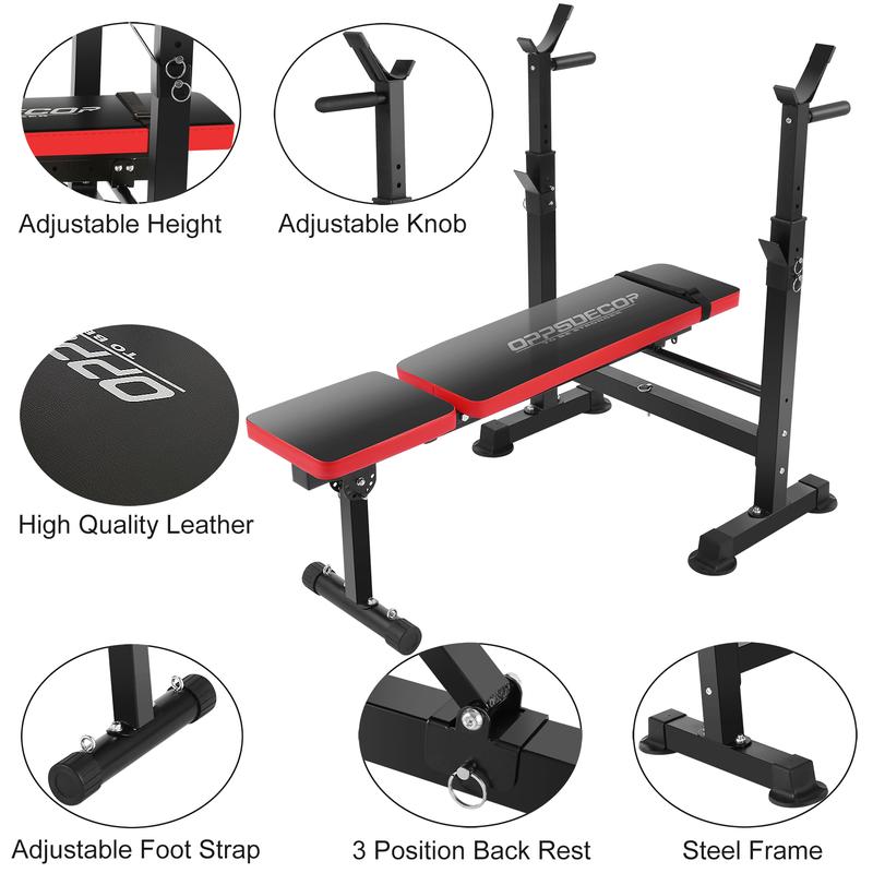 【TikTokShopBlackFriday】OPPSDECOR Olympic Adjustable Weight Bench, Bench Press Set with Squat Rack and Bench for Home Gym Full-Body Workout Bench hipabductionmachine vibration plate