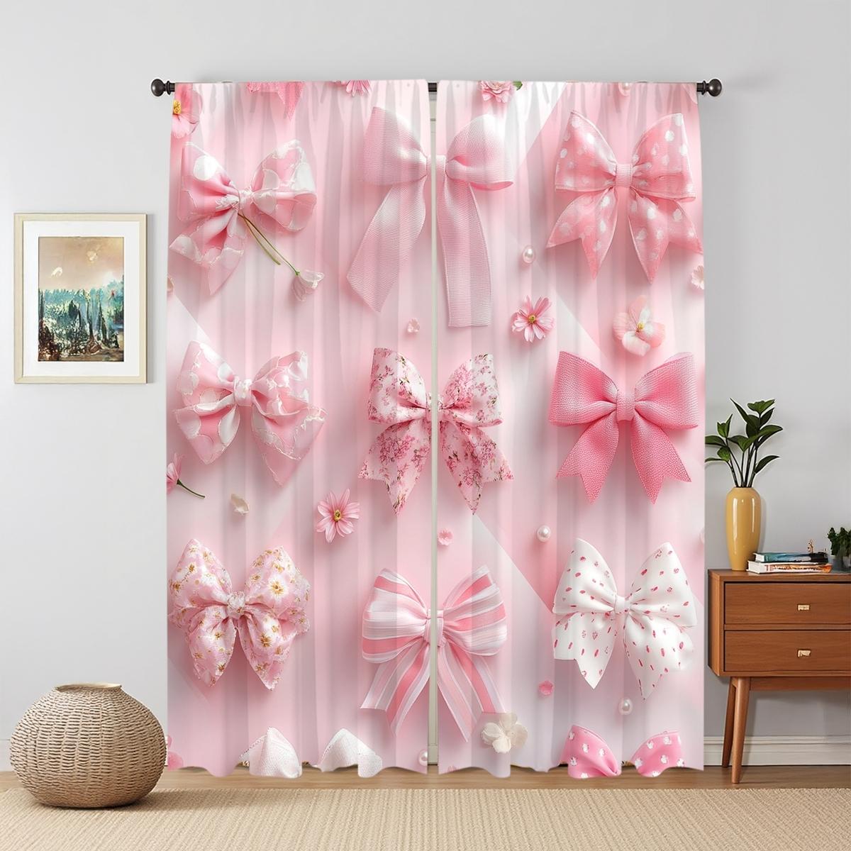 Bow Pattern Curtain, 2 Counts/set Modern Simple Home Decorative Curtain, Home Decoration Curtain, Home Decor for Living Room Bedroom Study Room