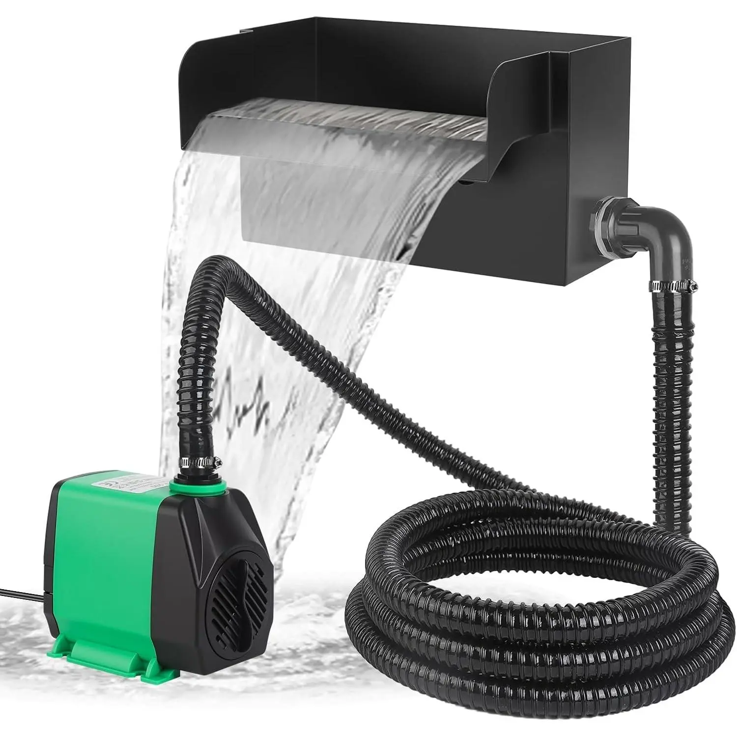 All-in-One Pond Waterfall Spillway Kit – 8” 304 Stainless Steel Waterfall Box with Ultra-Quiet 660GPH Pump, 10FT Tubing, Filter & Accessories for Outdoor Garden, Pool, Backyard Ponds