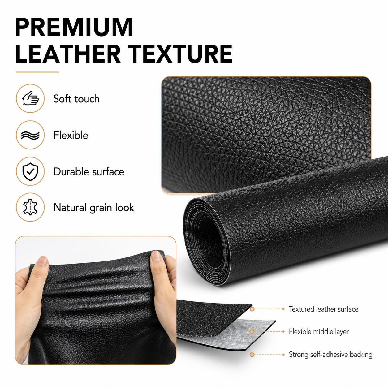 20" x 54" Self-Adhesive Leather Repair Patch, Waterproof Vinyl Repair Roll for Couch, Chair, Car Seat, Sofa & DIY Furniture Fixes