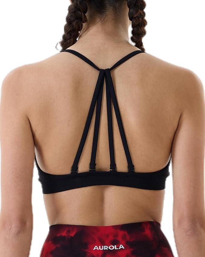 AUROLA Seamless Mercury Workout Sports Bras for Women ,Athletic Removable Padded Backless Strappy Minimal Top