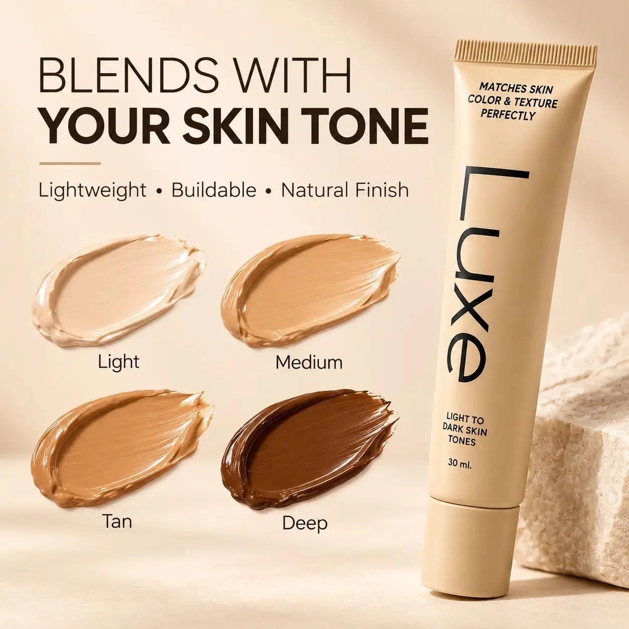 Color Changing Foundation for Women, Skin Tone-Adapting Liquid Makeup, Lightweight Buildable Coverage, Hydrating Formula with a Natural Finish, Light & Medium Shades, 30g