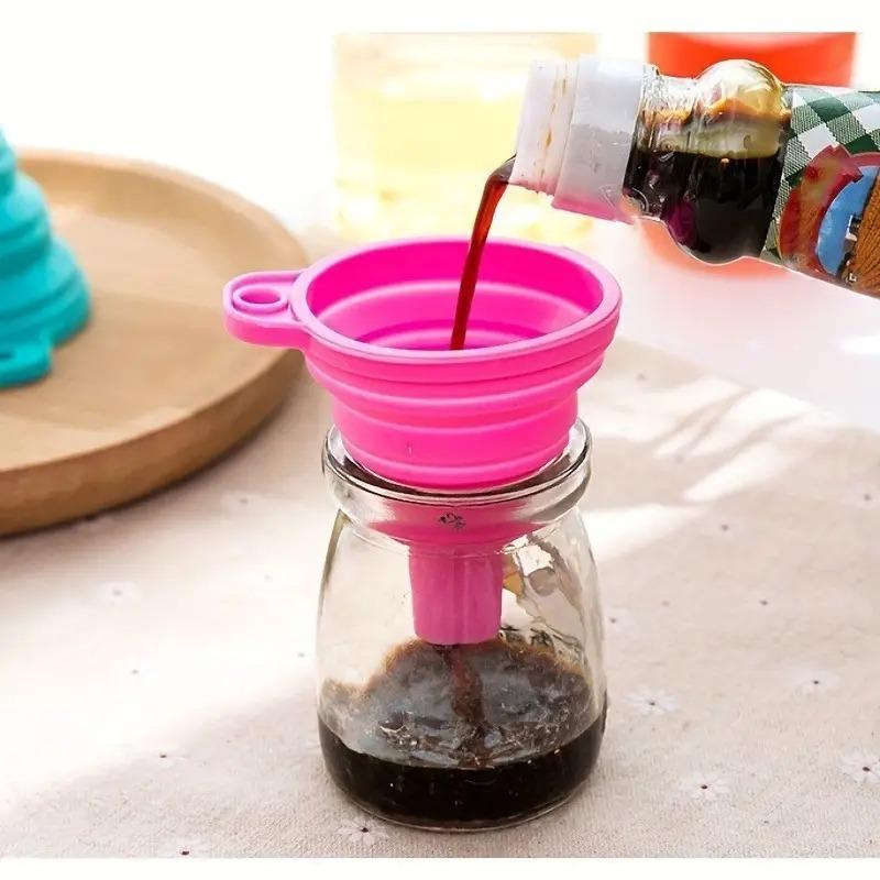 4pcs/8pcs Random Color Silicone Funnels, Foldable Collapsible Funnels, Creative Kitchen Funnels, Foldable Oil Funnel