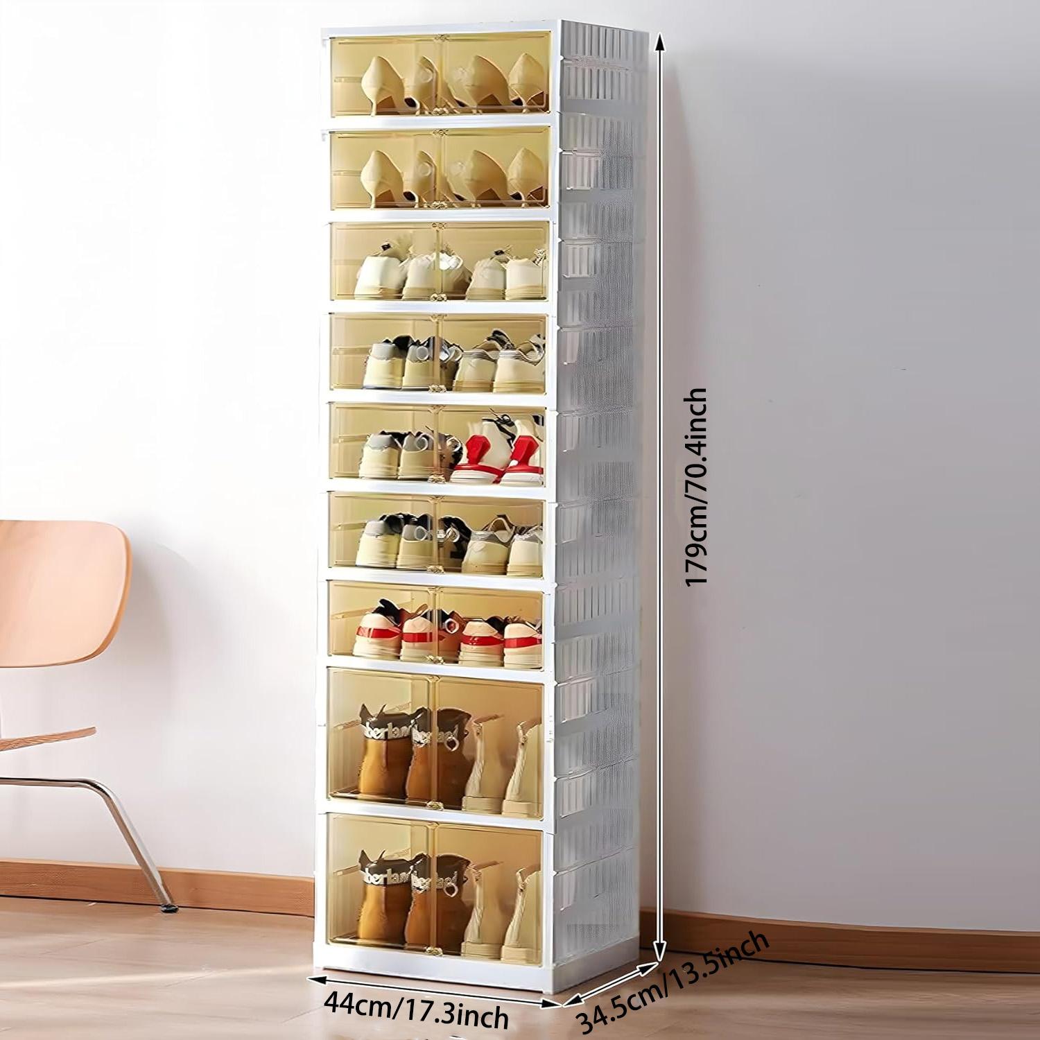 1/2Pcs 9/18 Tier foldable shoe cabinet,Can store 18 pairs of shoes,Plastic Collapsible Shoes Storage Box Clear Shoe Boxes Stackable with Door Shoe Cabinet Bins with Lids Large Organiser Racks shoe rack organizer men room accessories shoe cabinet storage