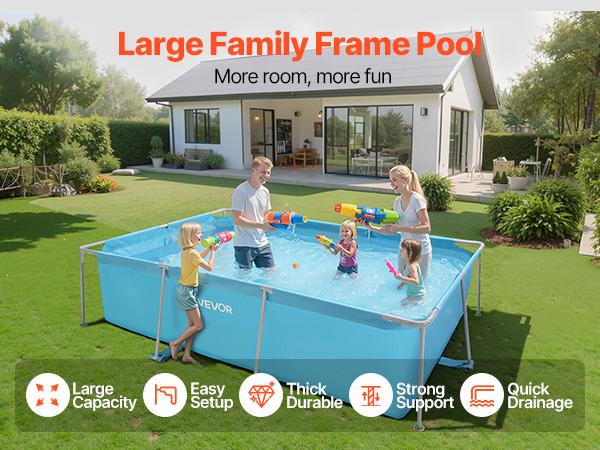 VEVOR Frame Above Ground Swimming Pool, 118x 78x 30 in Rectangular Steel Metal Frame, Large Rectangle Outdoor Backyard Family Pool, Easy to Assemble Rust-Resistant, 1046 Gallon Water Capacity, Blue