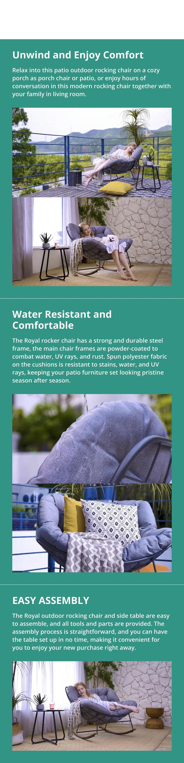 GRANDPATIO Comfortable Electroplating Rocking Chair with Cushions for Patio Porch Garden Backyard