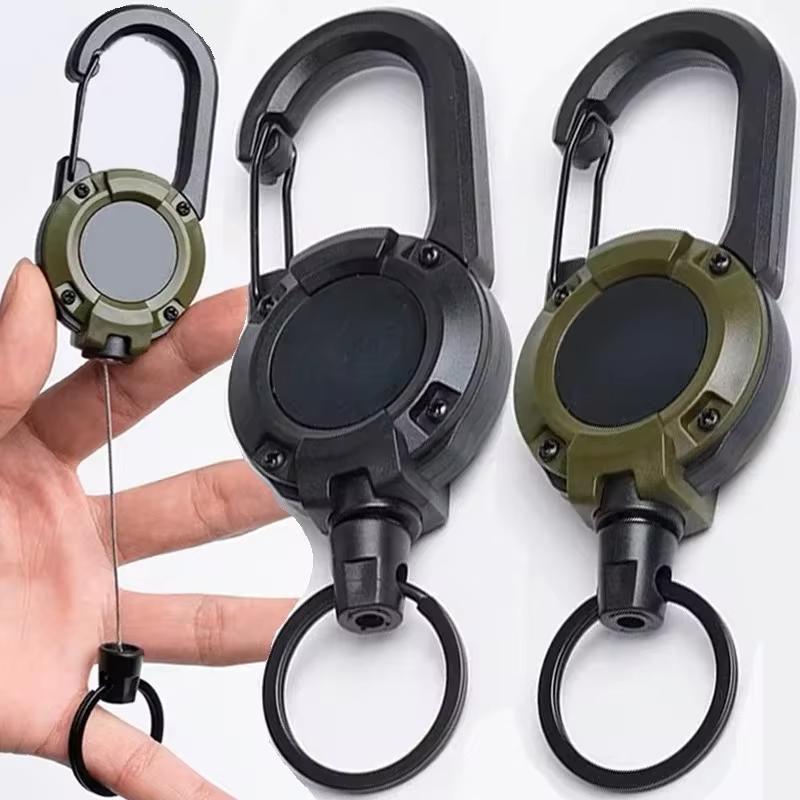 5-Pack Retractable Badge Holder with 60cm Steel Cable, Heavy-Duty Plastic Body and Aluminum Carabiner Keychain for Hiking, Fishing, and EDC, Sturdy, Fishing Gear, Snap Lock, Compact