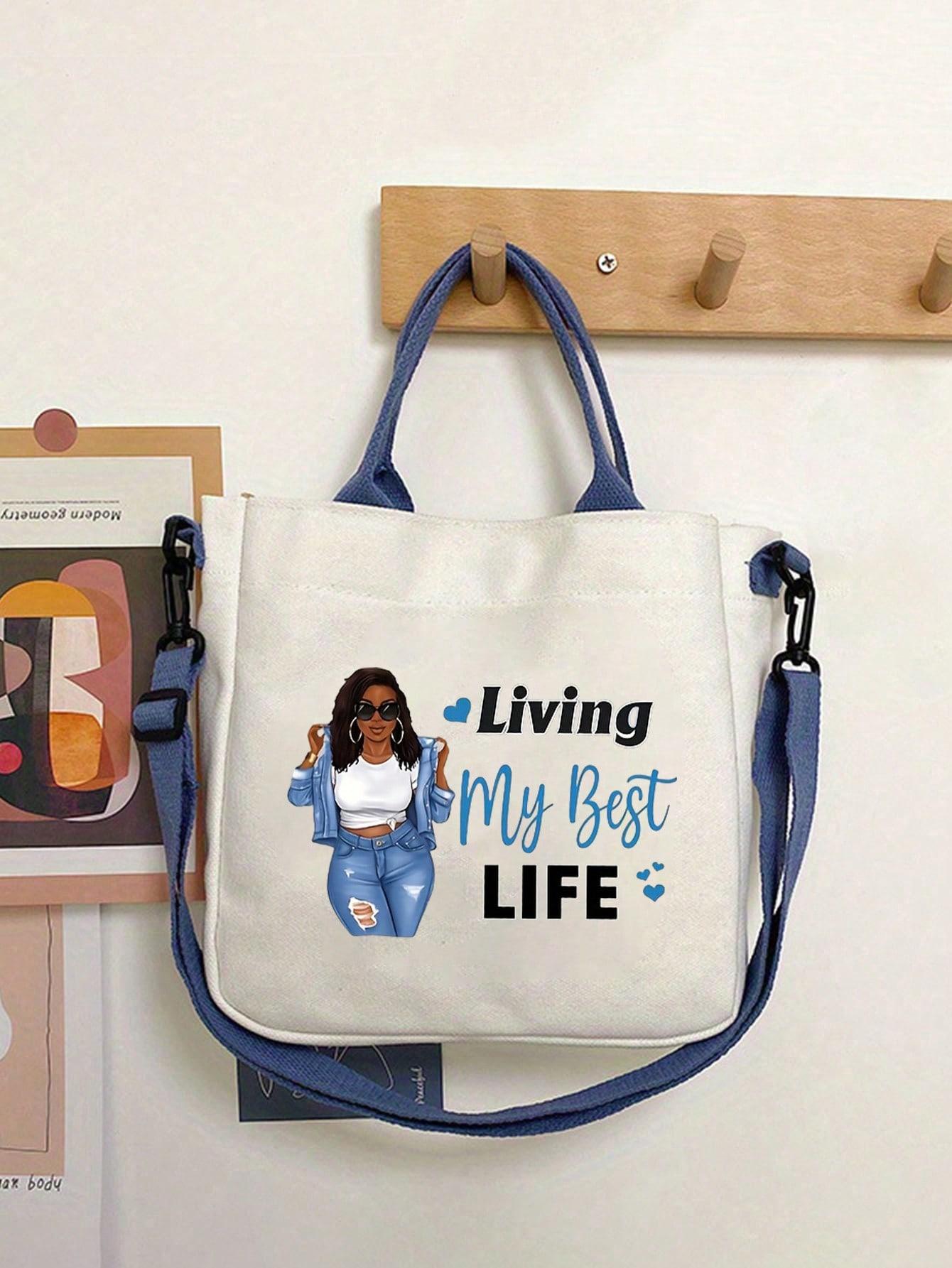 Blue Canvas Crossbody Bag, Personalized Handbag, Casual Shoulder Bag, Large Capacity, Foldable, Ideal for Travel, Gifts