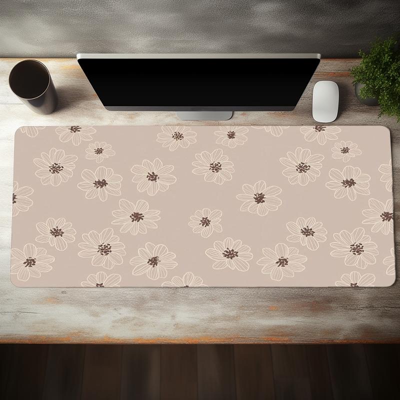 Cute Floral Pattern Extended Mouse Pad, Rectangle Gaming Mouse Pad, Non-slip Rubber Base Stitched Edge Desk Keyboard Mat for Home Office Game, Desk Accessories