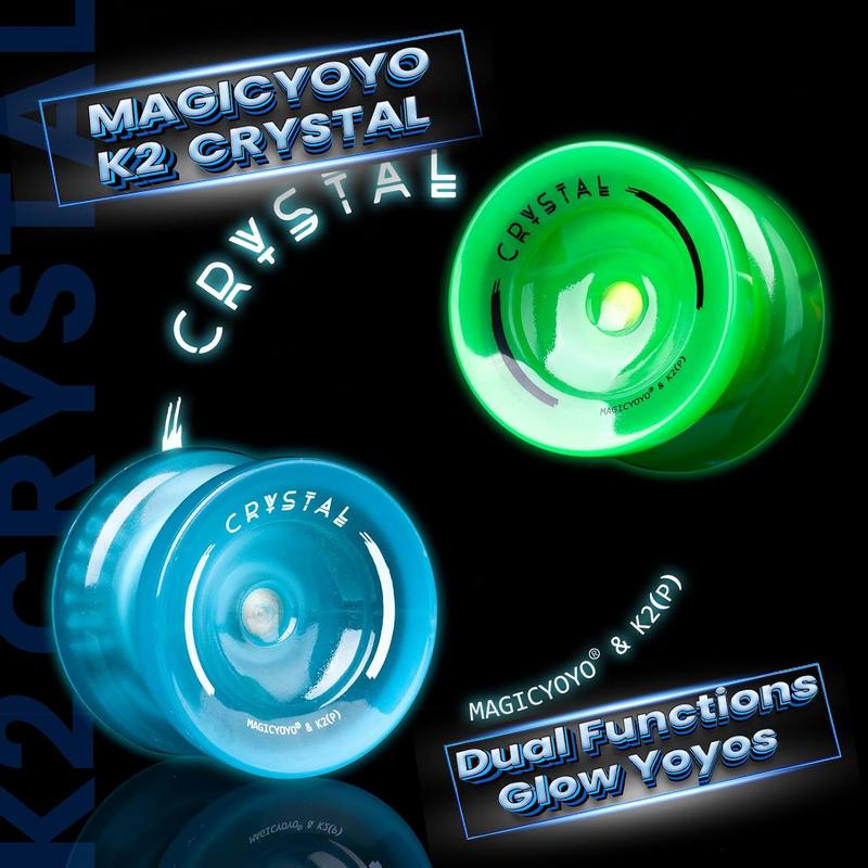 MAGICYOYO K2 Crystal - Professional Responsive Yoyo for Kids Beginners with Extra Unresponsive Yoyo Bearing, Pro Plastic Trick Yoyo for Adults+12 Yoyo Stings+Bearing Removal Tool+Storage Bag