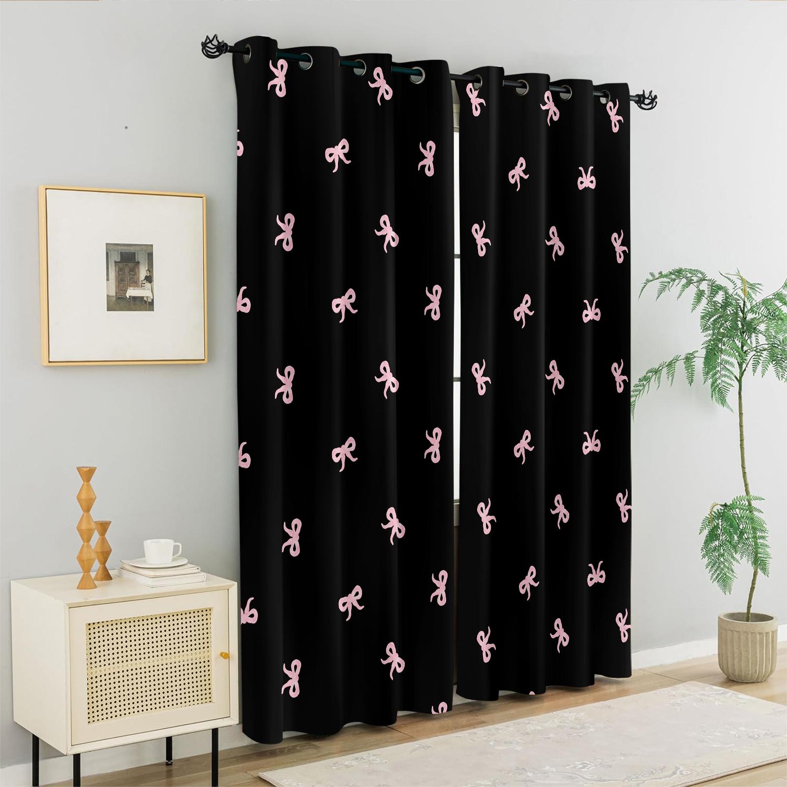 2Pcs 80% Blackout Bow Print Curtains, Minimalist Heart-Accented Window Drapes for Bedroom & Living Room, Sweet Gift for Girls