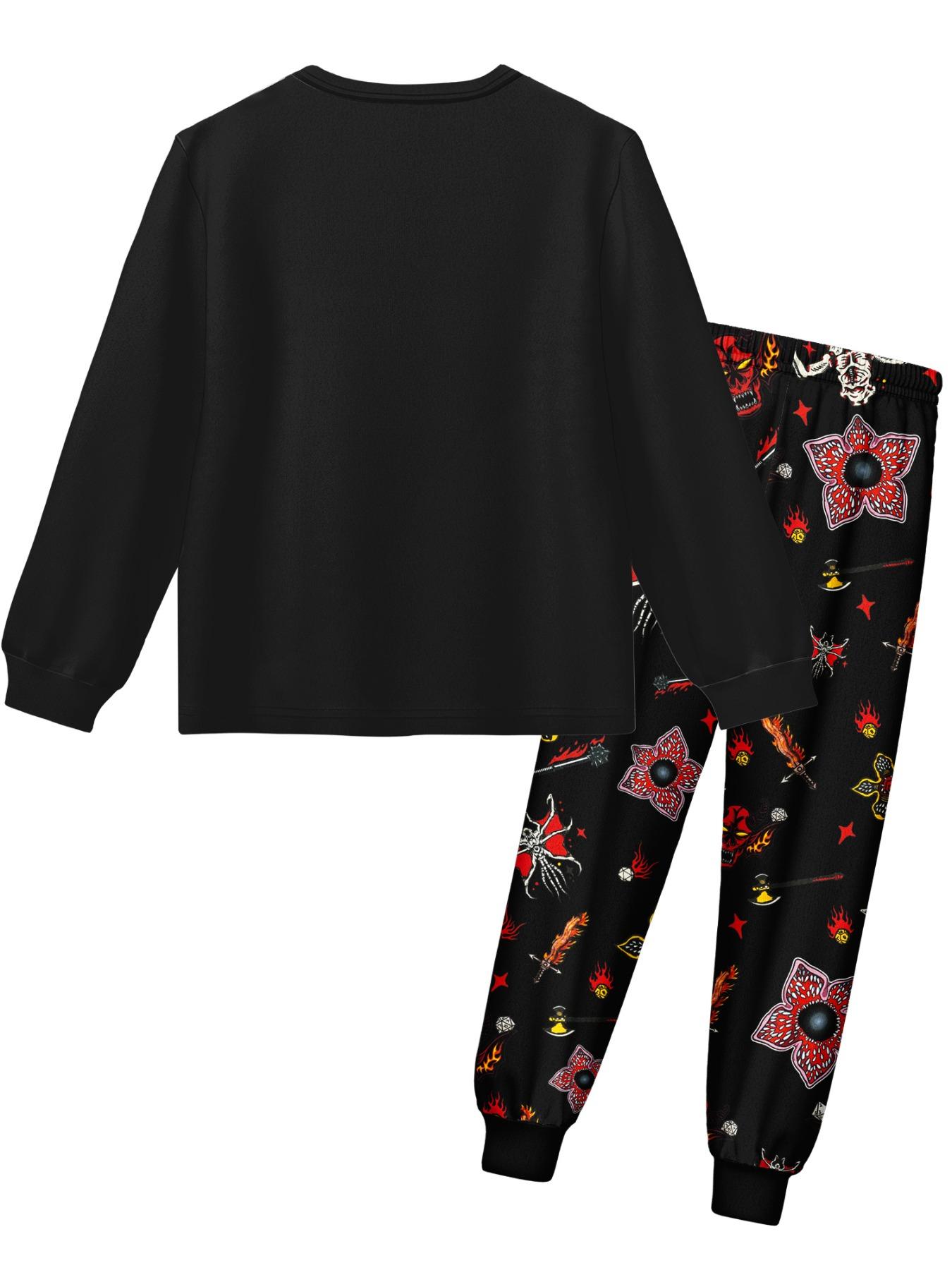 Stranger Things Print Kids Long Sleeve Pajama Set, Cartoon Pattern ...