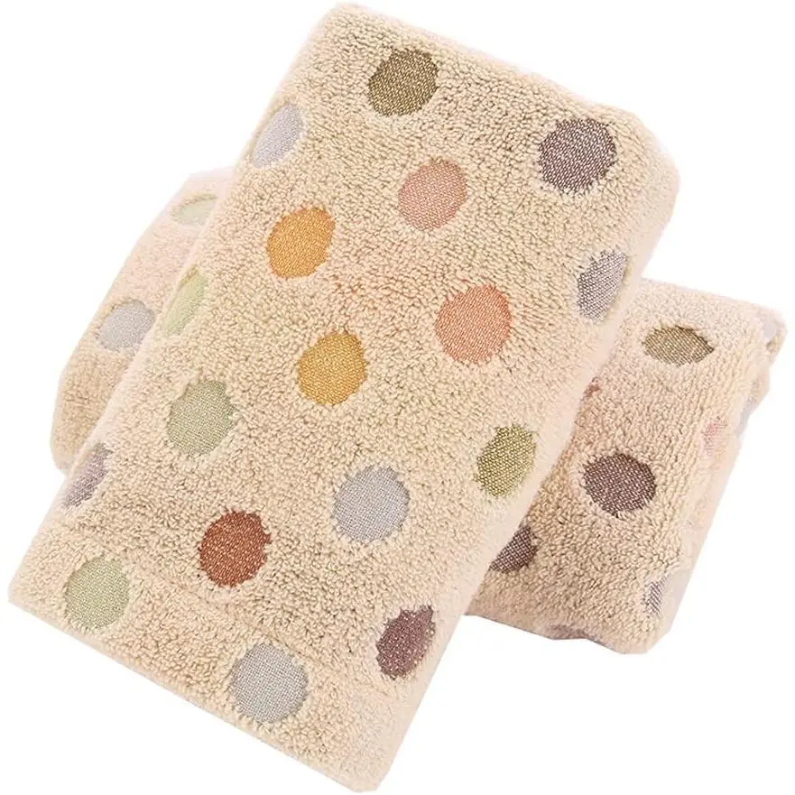 Hand Towels Set of 2 100% Cotton Colorful Polka Dot Pattern Soft Absorbent Decorative Towel for Bathroom (Brown)