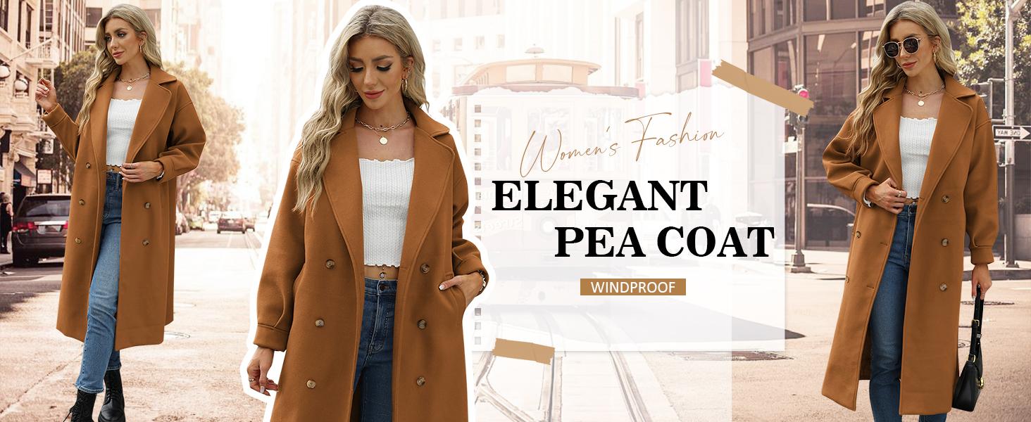 Danedvi Womens Notched Lapel Collar Double Breasted Pea Coat Winter Elegant Long Over Coats Jackets Tops Casual Danedvi Womens Notched Lapel Collar Double Breasted Pea Coat Winter Elegant Long Over Coats Jackets Tops Casual