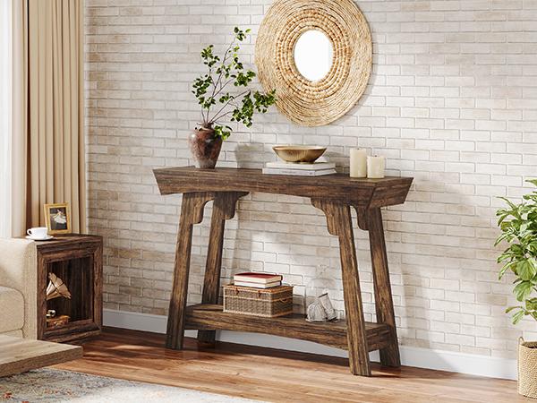 TRIBEWOOD 41.3" Wood Console Table, 2-Tier Entryway Table with Storage Shelf, Farmhouse Narrow Sofa Table Behind Couch for Living Room, Foyer, Hallway