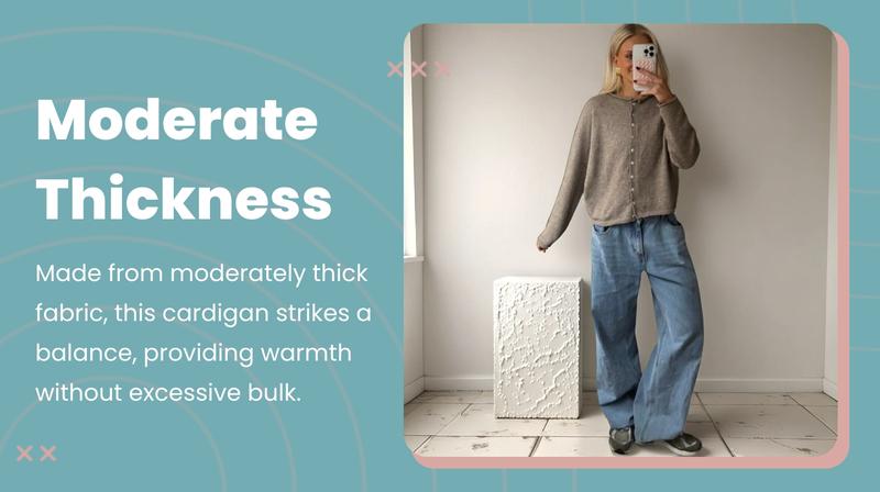 Women's Vintage Knit Cardigan with Rolled Hem, Simple Solid Color Knitwear for Autumn and Winter, Stylish Casual Outerwear