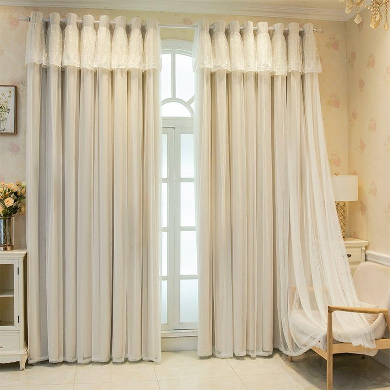 French Cream Lace Curtains Set, Princess Style Bedroom Sheer Drapes, Living Room Balcony Decorative Curtains, Multiple Colors Available