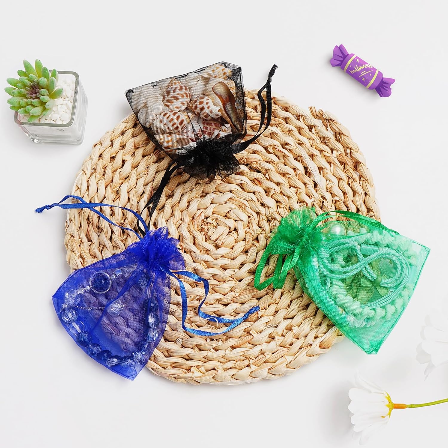 50 Pack Multicolor Organza Bags 3x4 Inch, Mini  Bags for Easter Gifts, Mother's Day,  Bag Drawstring, Small Candy Bag Little Mesh Bag for Party Wedding