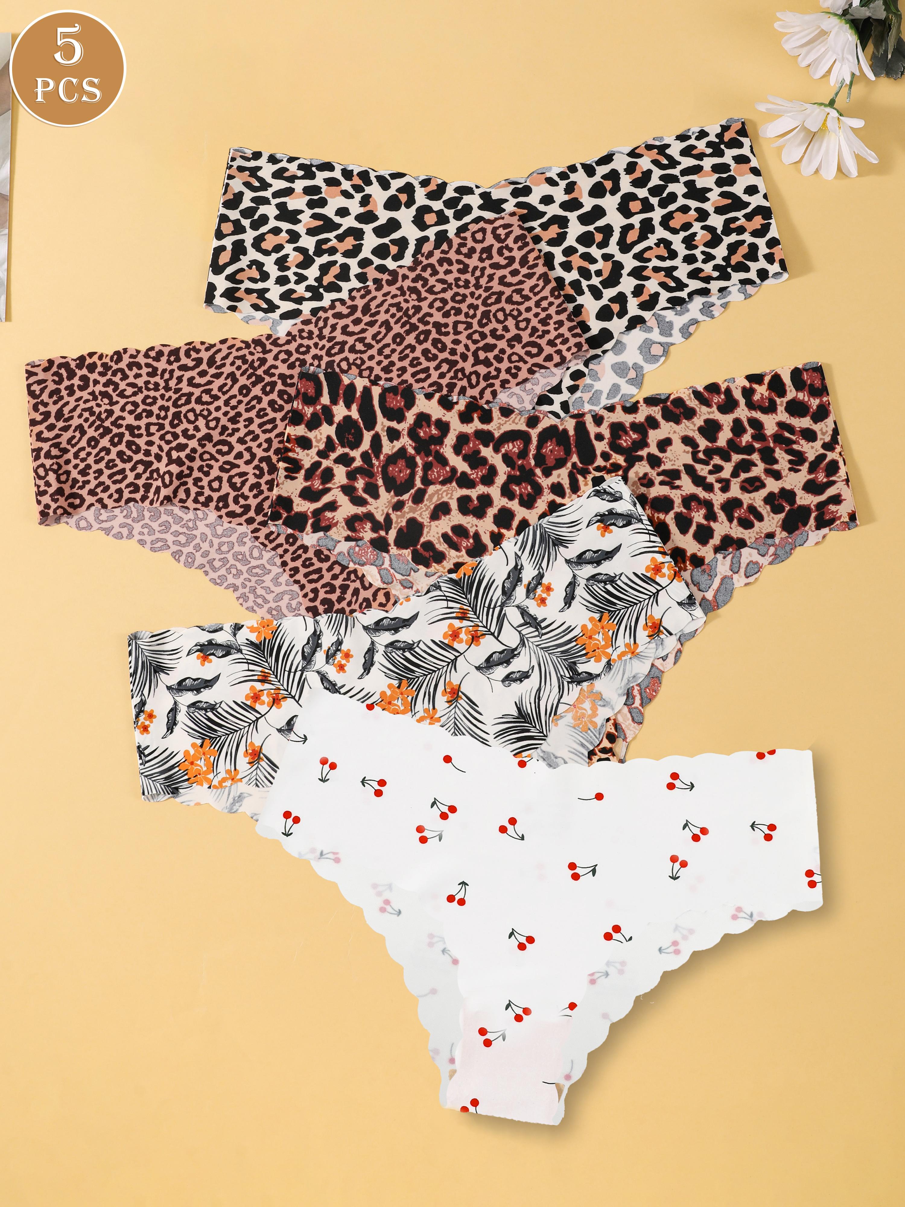 Women's Leopard Pattern Underwear Set, Slim Fit Comfortable Invisible Triangle Panties, All-Season Sexy Fashion Design, Pack of 5