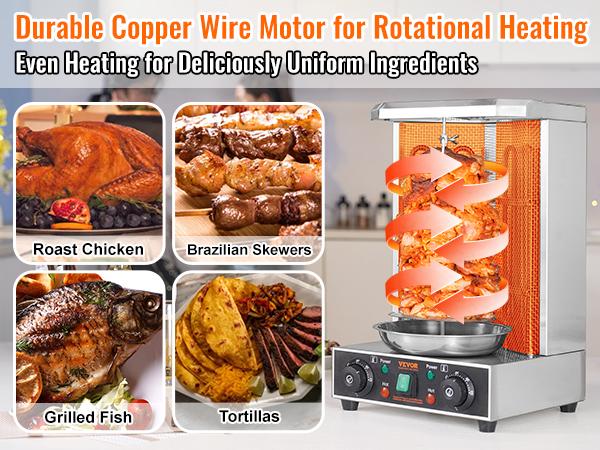 VEVOR Shawarma Grill Machine, 13lbs Capacity, Chicken Shawarma Cooker Machine with 2 Burners, 122-572 Electric Vertical Broiler Gyro Rotisserie Oven Doner Kebab Machine for Home/Commercial Use