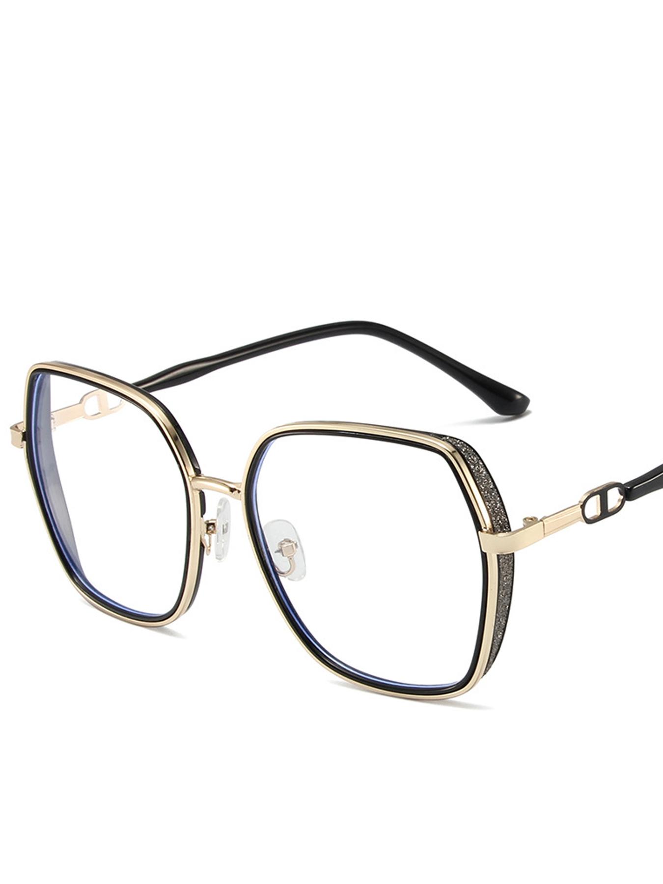 Simple Anti-blue Light Eyeglasses for Everyday Use, Large Square Frame Fashion Eyeglasses for Women & Men, Fashion Eyeglasses for Work, Daily Clothing Decor, Lightweight Eyeglasses, Casual Eyeglasses