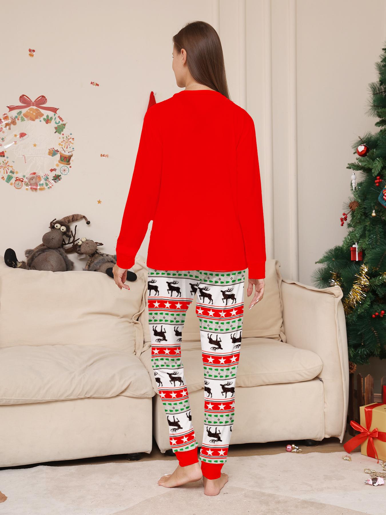 Christmas Bottom Deer Pajamas Set, Merry Christmas Print, Soft Elastic Fabric, Fitted Style, Family Matching, Fall & Winter