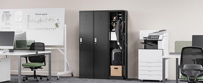 Letaya Broom Closet Storage Cabinet,Metal Cleaning Supply Tool Cabinet,Utility Cabinets for Brooms & Mops Black Garage Organization Cabinet for Laundry Room, Bathroom