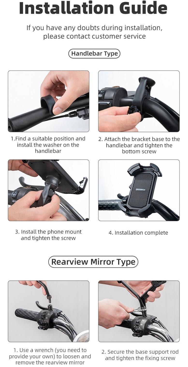 ROCKBROS Bike Phone Holder, Motorcycle Phone Mount with Security Lock, Shockproof Bicycle Phone Mount, Adjustable Phone Holder for Bike, Motorcycle, Scooter, Suitable for 4.7”-6.8” Phone