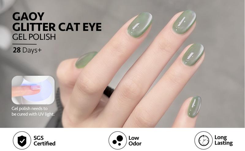 GAOY Minty Fresh Cat Eye Gel Nail Polish Set with Magnet for Green Blue Pink Glitter Holographic Cat Eye, Salon Gel Manicure and Nail Art DIY at Home