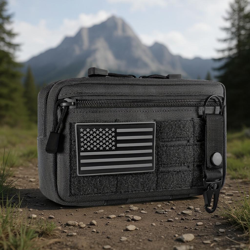 Tactical Molle Admin Pouch Utility Laser Cut EDC Tool Pouch Bag Horizontal Modular Pouches Include US Flag Patch and Keychain