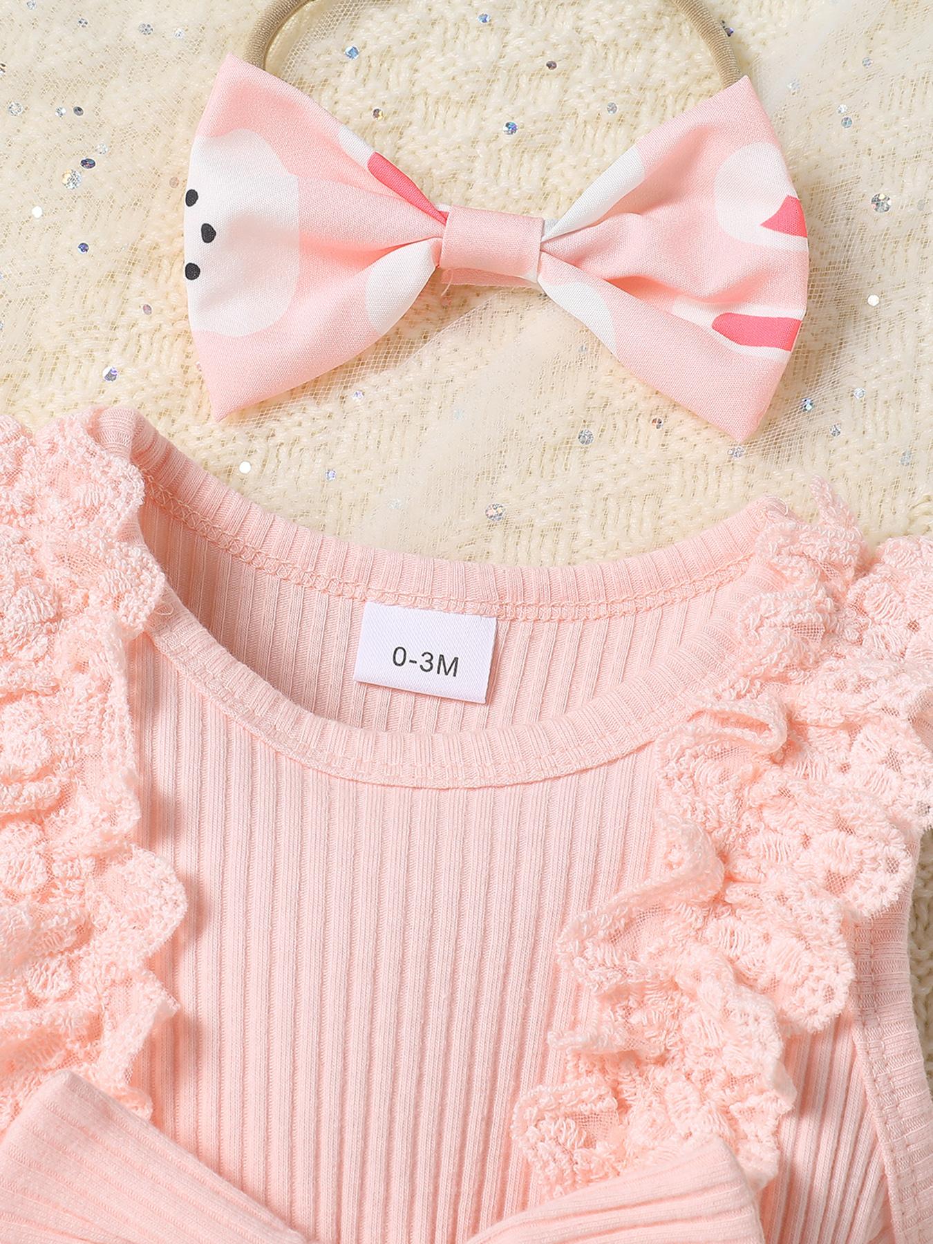 Baby Girls 2-Piece Clothes Rabbit Easter Cute Romper and Headband Pink Color Toddler Outfit for Spring #springtok