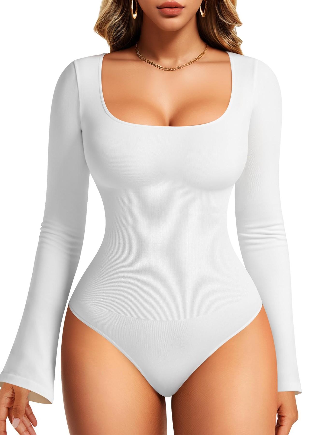 Women's Long Sleeve Bodysuit, Shapewear Flat Belly Shaper, Waist Cinching Shaping, Square Neck Bell Sleeve, Comfortable Fit, Perfect for Daily Wear