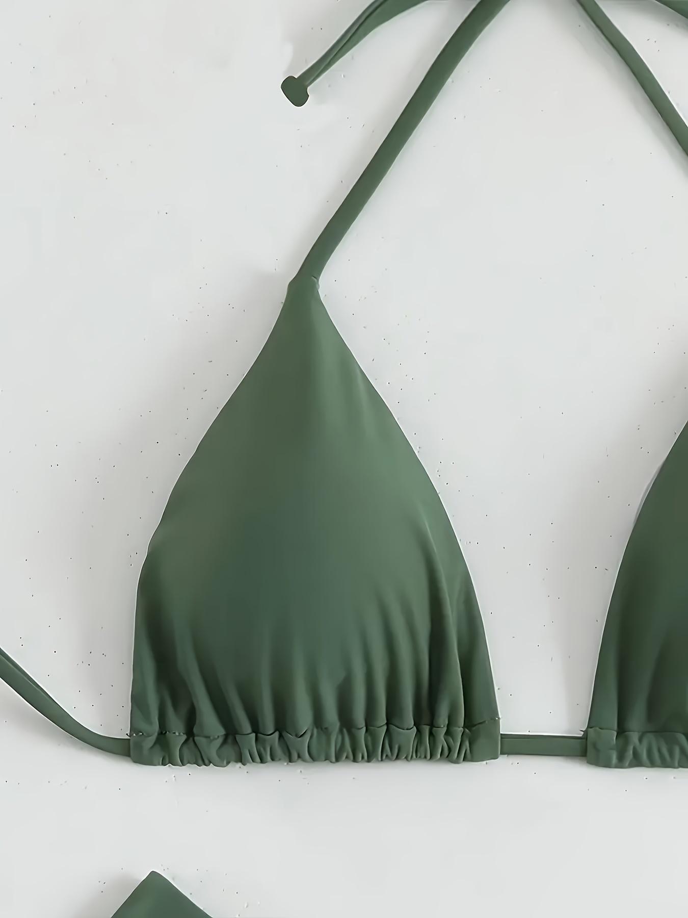 Women's Solid Color Sexy Backless Ruched Swimsuit Style Bikini Set Two-Piece Swimsuit, Stylish Beachwear Swimwear, Comfortable & Trendy Design