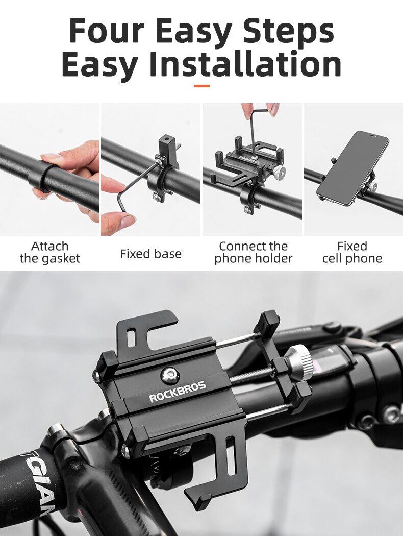 ROCKBROS Bike Phone Mount Holder Motorcycle & Bicycle Handlebar Cell Phone Holder 360° Rotatable Aluminum Phone Clip for iPhone 11 12 13 Pro Max Mini X XR Xs Plus Samsung S21 S20 S10