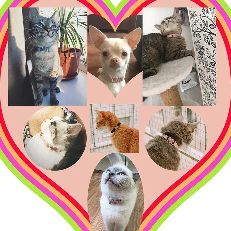 Soft Velvet Pet Collar - 8-Color, with Heart Charms, Bell, Safety Elastic, Adjustable Universal Fit for Small Dogs & Cats