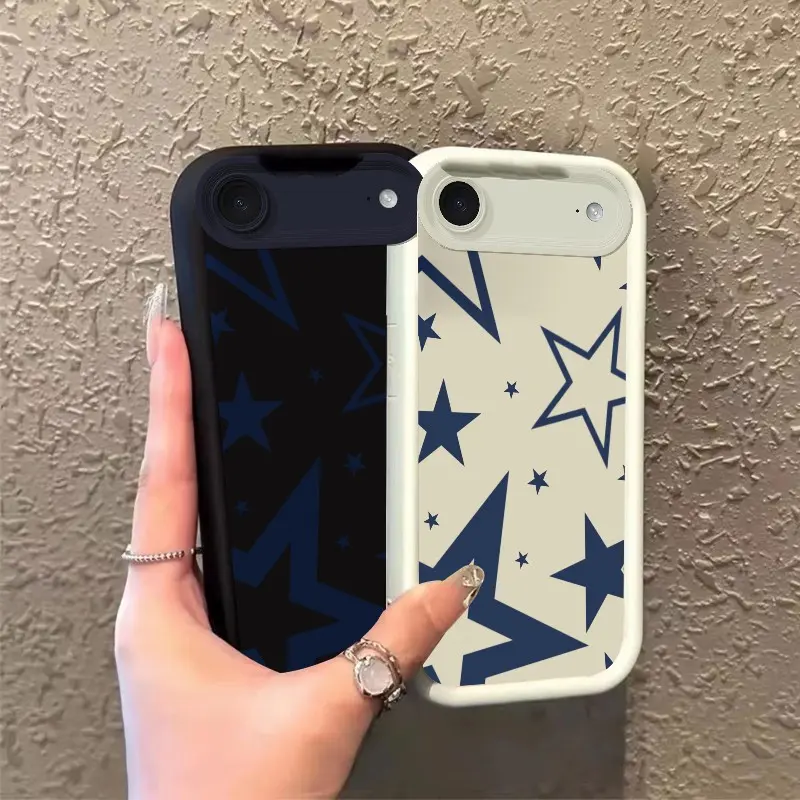 ROOJTNN55 Silicone Phone Case for iPhone 17 Air, Navy Blue Stars & Zigzag Patterns, Celestial Eye Layered Design, Full Coverage Protection, HD Print, Splash Resistant, TPU Material, Ideal Gift