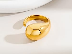 Chunky Open Rings for Women Gold Silver Adjustable Dome Teardrop Rings Bold Thick Statement Rings Simple Stackable Band Rings