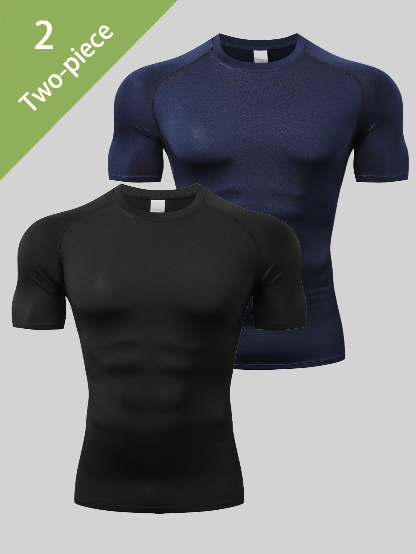 Men's 2-Pack Compression Sports T-Shirts, Fitness Running Tops, Breathable Moisture-Wicking Fabric, Boyfriend Style, Outdoor Running Basketball Cycling Gym Workout Casual Wear, Compression Sports Tee